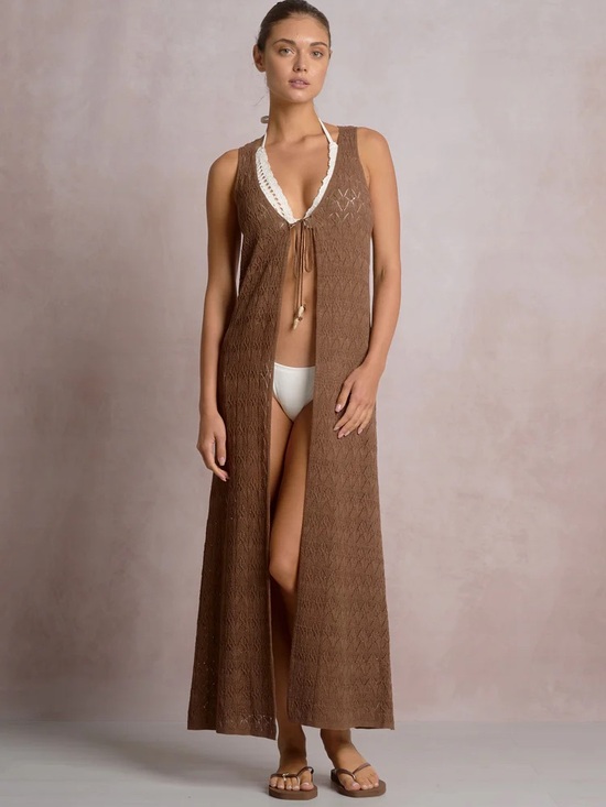 Elan Other - Brown Crochet Maxi Swim Cover-Up